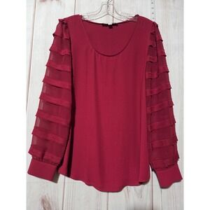 Ladies Small Burgundy Ruffle Sleeve Top Blouse Long Sleeve‎ Party Chiffon